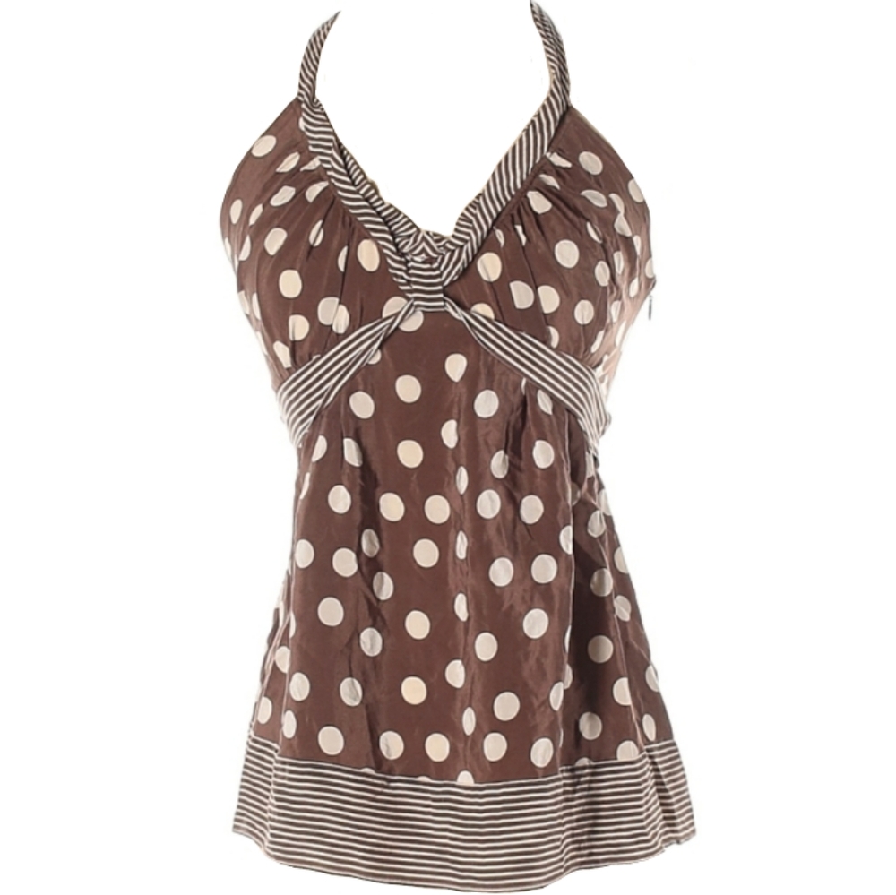 Silk BCBC Max Azria Halter Top Polka Dot Brown Stripe Waist Ties BCBGMAXAZRIA